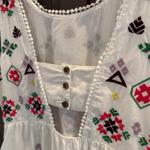 Anthropologie Boho Embroidered Cotton Midi Dress Sleeveless Festival Peasant L - Picture 6 of 11